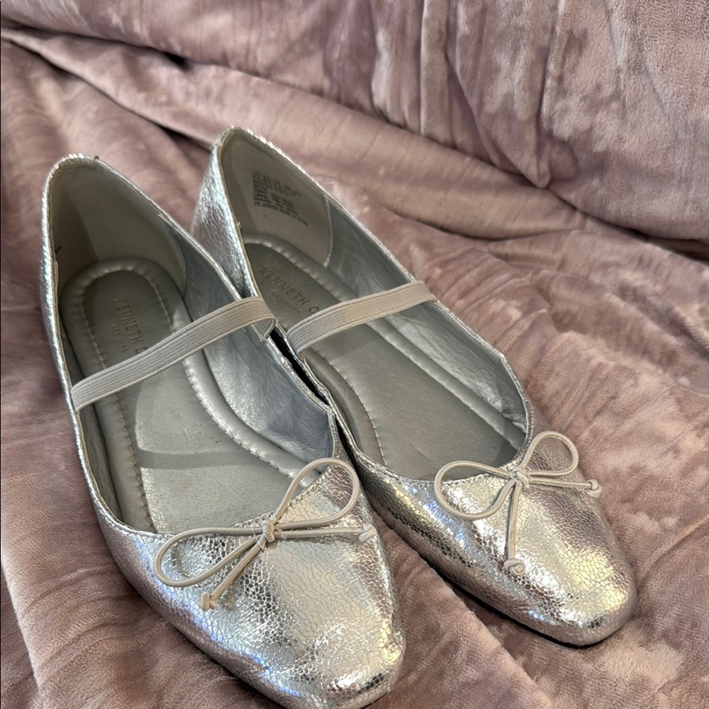 Silver Ballet Flats with Bow
